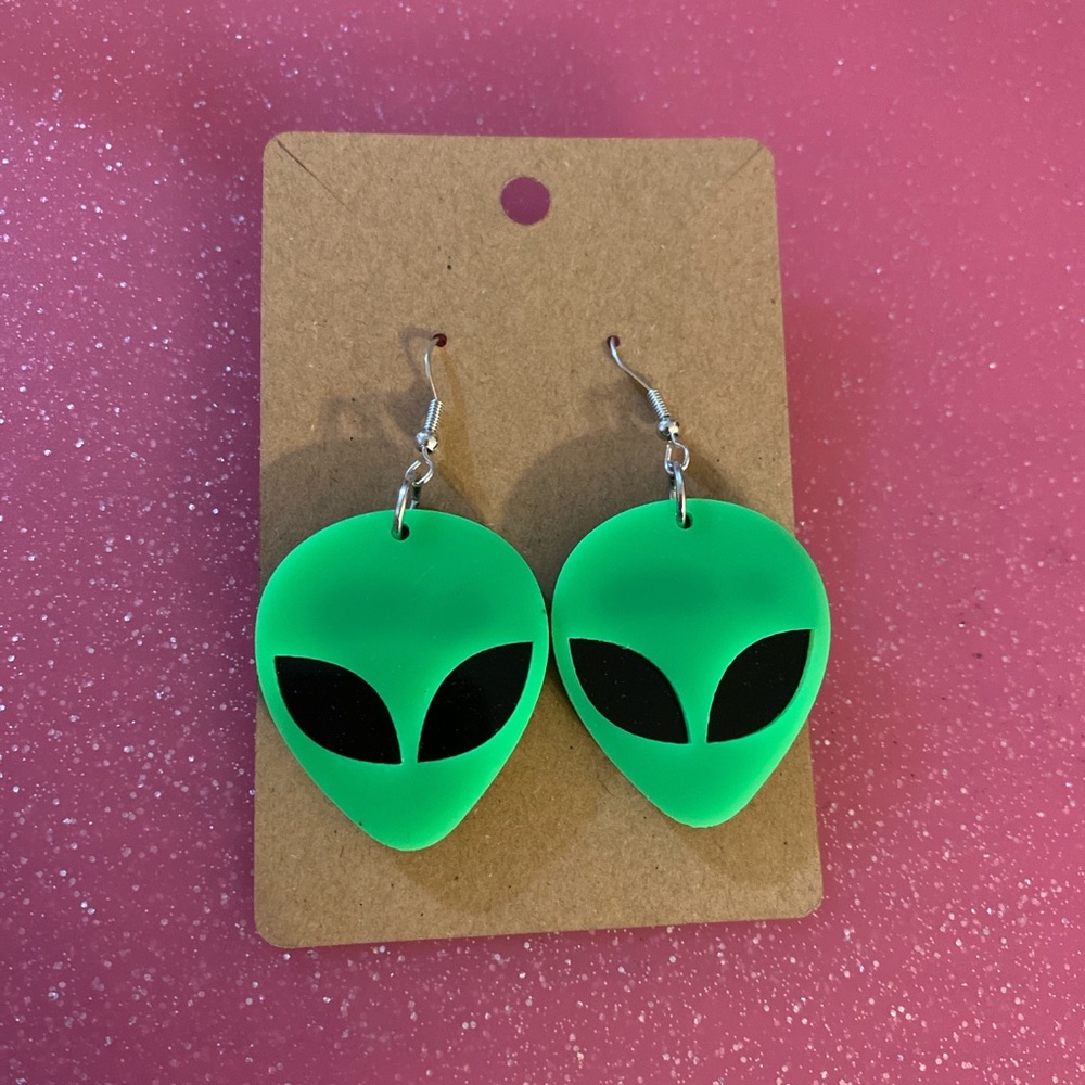 Neon Green Alien Earrings